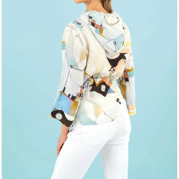 NEW DOLCEZZA women's untitled 9 linen jacket in multi - Picture 5 of 5